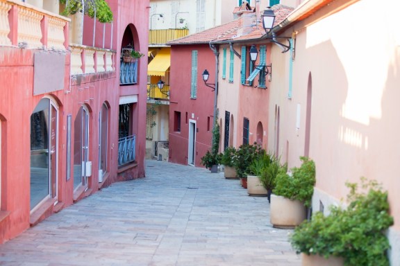 Street in Villefranche with pink houses