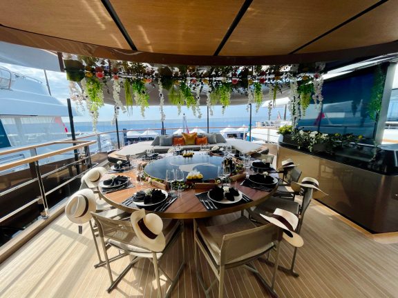 Superyacht RAJA 2 bridge deck al fresco dining