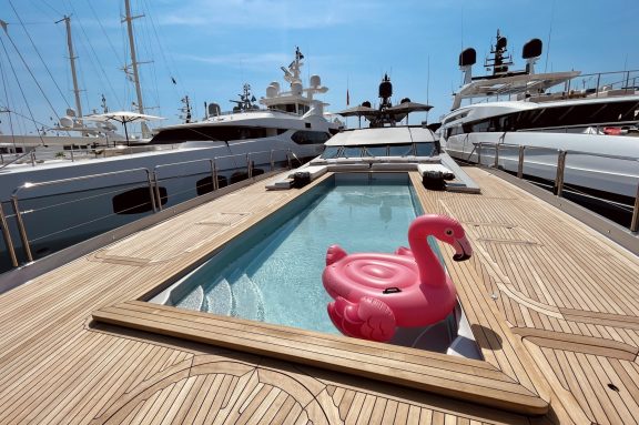 DB9 superyacht 8 metre foredeck pool, South of France charter